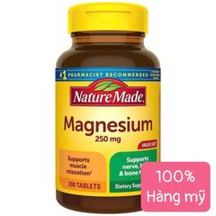 Viên uống Magnesium Nature Made 250mg 200 viên - Hỗ trợ thư giãn cơ, sức khỏe tim mạch, người hay mệt mỏi, người tập gym