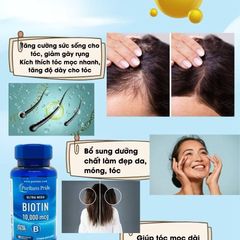 Viên uống Biotin Puritan's Pride 10000 mcg - Giảm rụng tóc, kích thích mọc tóc và nuôi dưỡng tóc khỏe mạnh