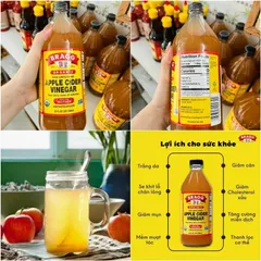 Giấm Táo Hữu Cơ Bragg Mỹ - Giấm Không Lọc, Chứng Nhận USDA, Chai Thủy Tinh 473ml - Lợi Ích Sức Khỏe Tự Nhiên