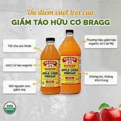 Giấm Táo Hữu Cơ Bragg Mỹ - Giấm Không Lọc, Chứng Nhận USDA, Chai Thủy Tinh 473ml - Lợi Ích Sức Khỏe Tự Nhiên