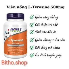 Viên uống L-Tyrosine Now 500mg - Hỗ trợ giảm căng thẳng, cải thiện trầm cảm, tăng cường trí nhớ - 120 viên từ Mỹ