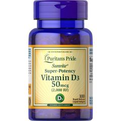 Viên Uống Bổ Sung Vitamin D3 25mg - 50mg Hỗ Trợ Miễn Dịch và Hấp Thu Canxi - Lọ 100 Viên Puritan's Pride