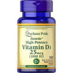 Viên Uống Bổ Sung Vitamin D3 25mg - 50mg Hỗ Trợ Miễn Dịch và Hấp Thu Canxi - Lọ 100 Viên Puritan's Pride