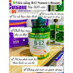 Viên bổ sung Vitamin B12 Nature's Bounty 2500mcg - Hỗ trợ năng lượng, hệ thần kinh và sức khỏe tim mạch, cho người ăn chay và tuổi từ 40 trở lên