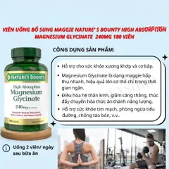 [Date 2028] Viên Uống Magiê Hỗ Trợ Xương Cơ , Hệ Thần Kinh Magnesium Glycinate 240mg Nature's Bounty 180 viên
