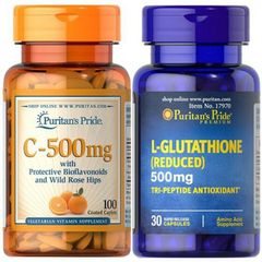 Combo Uống Trắng Da & Mờ Nám - Vitamin C 500mg & L-Glutathione 500mg - Hỗ Trợ Làm Đẹp & Chống Oxi Hóa