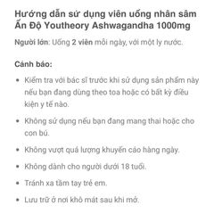 Viên uống Nhân sâm Ấn Độ Ashwagandha Youtheory 1000mg - Giảm căng thẳng, cải thiện sức khỏe tổng thể - 180 viên từ Mỹ