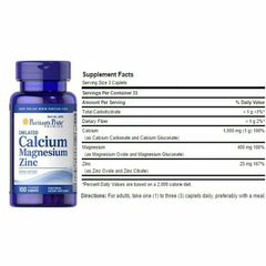 Viên uống Canxi Magie Kẽm Puritan's Pride - Tăng sức đề kháng, hỗ trợ chiều cao và sức khỏe xương, 1000mg Canxi, 400mg Magie, 25mg Kẽm