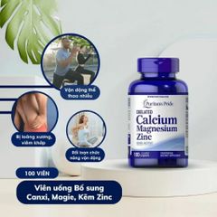 Viên uống Canxi Magie Kẽm Puritan's Pride - Tăng sức đề kháng, hỗ trợ chiều cao và sức khỏe xương, 1000mg Canxi, 400mg Magie, 25mg Kẽm