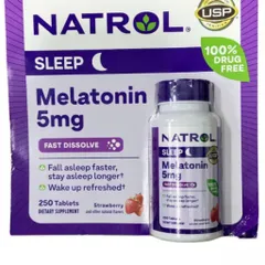 Viên Kẹo Hỗ Trợ Giấc Ngủ Melatonin - Giúp Ngủ Ngon, Dễ Ngủ Tự Nhiên, Vị Dâu, 5mg và 10mg, Viên Ngậm hoặc Kẹo Nhai