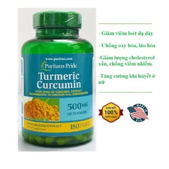 Viên Uống Tinh Bột Nghệ Puritan's Pride 500mg - Hỗ Trợ Tiêu Hóa, Làm Đẹp Da Và Ngăn Ngừa Lão Hóa, 180 Viên