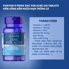 Viên Uống Kẽm Giảm Mụn Puritan's Pride 100 Viên - Hỗ Trợ Làm Đẹp Da, Se Khít Lỗ Chân Lông, Chống Lão Hóa, Cải Thiện Viêm Sưng