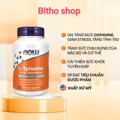 Viên uống L-Tyrosine Now 750mg - Tăng cường trí nhớ, giảm stress, hỗ trợ tuyến giáp - 120 viên bổ sung năng lượng và tinh thần tỉnh táo