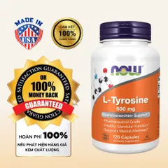 Viên uống L-Tyrosine Now 750mg - Tăng cường trí nhớ, giảm stress, hỗ trợ tuyến giáp - 120 viên bổ sung năng lượng và tinh thần tỉnh táo