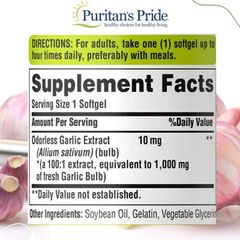 Viên uống tinh dầu tỏi Odorless Garlic Extract 1000mg 100 viên Puritan's Pride - Hỗ trợ sức khỏe tim mạch và tiêu hóa, giảm cholesterol