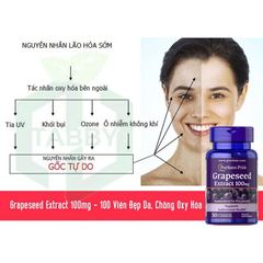 Viên uống chiết xuất hạt nho 100mg - Chống lão hoá da, tăng cường sức khỏe tim mạch, chống oxy hóa mạnh mẽ