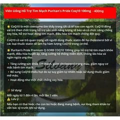 Viên uống CoQ10 Puritan's Pride 100mg-400mg - Hỗ trợ tim mạch, tăng cường tuần hoàn máu và giảm lão hóa cơ thể