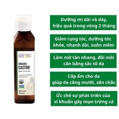 Dầu Thầu Dầu Hữu Cơ Aura Cacia - Dưỡng Da Mịn Màng & Tóc Suôn Mượt, Vitamin E Tự Nhiên, Sản Phẩm Mỹ Chất Lượng Cao