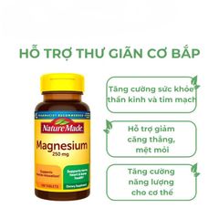Viên Bổ Sung Magiê Nature Made 250mg - Hỗ Trợ Giãn Cơ, Sức Khỏe Tâm Thần & Xương Khớp - 100 Viên Cải Thiện Giấc Ngủ & Giảm Căng Thẳng