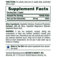 Viên uống bổ sung kẽm Nature’s Bounty 50 mg - Tăng cường miễn dịch và giảm mụn, thân thiện với người ăn chay