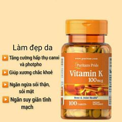 Viên Uống Vitamin K 100mg Puritan's Pride - Chắc Xương, Đẹp Da, Hỗ Trợ Đông Máu, Ngừa Lão Hóa Da, Dành Cho Người Trên 30 Tuổi