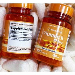 Viên Uống Vitamin K 100mg Puritan's Pride - Chắc Xương, Đẹp Da, Hỗ Trợ Đông Máu, Ngừa Lão Hóa Da, Dành Cho Người Trên 30 Tuổi