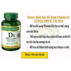 Viên Vitamin D3 5000IU Nature's Bounty 125mcg - Hỗ trợ hấp thu canxi và cải thiện sức khỏe tổng thể, 400 viên