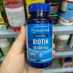 Viên uống Biotin Puritan's Pride 10000 mcg - Giảm rụng tóc, Kích mọc tóc, Làm đẹp da, Tăng cường sức khỏe tóc và móng tay, móng chân