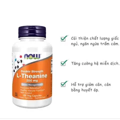 Viên uống giảm căng thẳng, bổ não và hỗ trợ giấc ngủ L-Theanine 200mg Now - Tăng cường trí nhớ, thư giãn hiệu quả