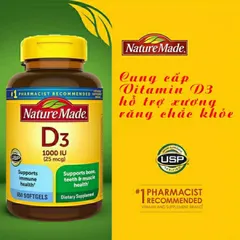 [ Date 2027] Viên uống vitamin D3 Nature Made 1000IU 650v,5000IU 100v