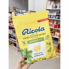 [ Date 2027] Kẹo ngậm ho thảo mộc không đường Ricola Lemon Mint sugar free