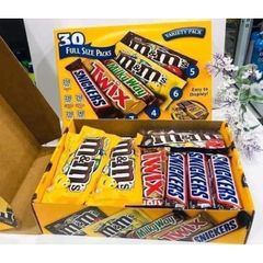 Hộp Kẹo Socola M&M Hỗn Hợp 30 Gói Full Size - Snickers, Twix, Milky Way, M&M Đậu Phộng, M&M Socola Sữa - Đặc Sản Mỹ