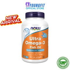 Viên Uống Dầu Cá Ultra Omega-3 NOW Foods Hỗ Trợ Tim Mạch, Giảm Mỡ Máu, Bổ Sung Omega-3 - Hộp 180 Viên Nang Mềm