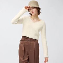 Áo Len Croptop GU Nữ - Phong Cách Trẻ Trung, Năng Động - Chất Liệu Mềm Mịn, Có 3 Màu (Trắng, Tím, Đen) - Size SML XL