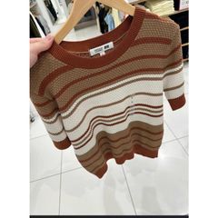 Áo Len Tay Ngắn Vải Cotton Dáng Popcorn - Thời Trang Nữ Xinh Xắn Phù Hợp Mọi Dịp, Mix Đẹp Với Quần Short, Váy