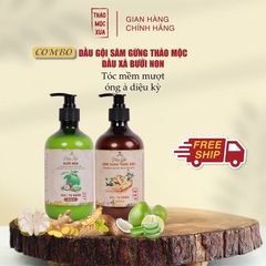 Combo Dầu Gội & Dầu Xả Bồ Kết Thảo Mộc Xưa Ngăn Rụng Tóc - Kích Thích Mọc Tóc Nhanh Dài Bóng Mượt - Sản Phẩm Chăm Sóc Tóc Tự Nhiên