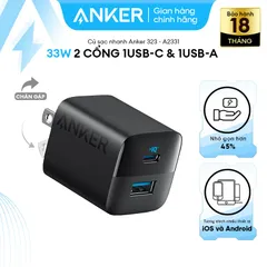 Củ Sạc Nhanh ANKER A2331 33W - 1 Cổng USB-C Power Delivery và 1 Cổng USB, Công Nghệ PowerIQ 3.0, Thiết Kế Nhỏ Gọn An Toàn
