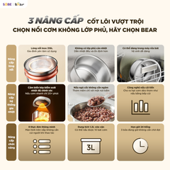 Nồi cơm điện Bear 1.2L RC-5H30O12 Inox 316L - Công nghệ nấu 6 giai đoạn, giữ ấm, dễ vệ sinh - Lựa chọn hoàn hảo cho gia đình nhỏ