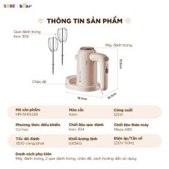 Máy đánh trứng cầm tay Bear HM-5H01J29 - Thiết bị nhà bếp tiện lợi, 5 tốc độ, công suất 125W, que inox 304 bền bỉ, dễ sử dụng cho mọi đầu bếp