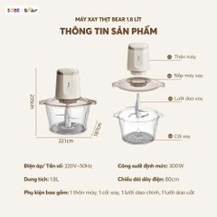 Máy Xay Thịt Bear 1.8L CH-5H03P36 - Động Cơ 300W, Xay Nhanh Chỉ Trong 6 Giây, An Toàn & Tiện Lợi Cho Gia Đình 3-5 Người