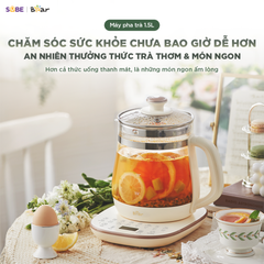 Bình pha trà thông minh Laviena Bear 1.5L - 16 chế độ nấu tự động, giữ ấm 24h, thủy tinh borosilicate cao cấp, an toàn sức khỏe