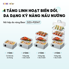 Nồi Hấp Điện Đa Năng Bear DZG-P20W7 - 4 Tầng, Dung Tích 21.5L, Chức Năng Hấp Bánh Bao, Hải Sản, Giữ Ấm, Bảo Hành 18 Tháng