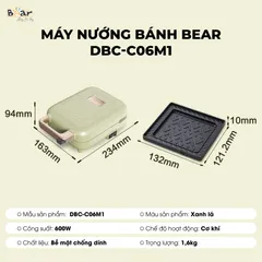 Máy Nướng Bánh Đa Năng Bear DBC-C06M1 - Nướng Sandwich, Crepe, Waffle, Rán Trứng và Xúc Xích - Thiết Bị Gia Dụng An Toàn, Chống Dính 600W