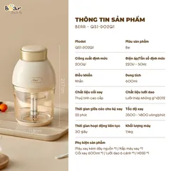 Máy Xay Ăn Dặm 0.6L Bear QSJ-D02Q1 - Đa Năng 200W, 6 Lưỡi Dao, Cối Thủy Tinh, Thiết Kế Nhỏ Gọn, Chế Biến Thực Phẩm Cho Bé