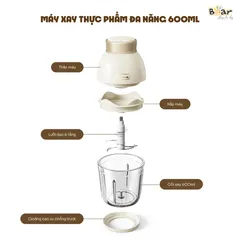 Máy Xay Ăn Dặm 0.6L Bear QSJ-D02Q1 - Đa Năng 200W, 6 Lưỡi Dao, Cối Thủy Tinh, Thiết Kế Nhỏ Gọn, Chế Biến Thực Phẩm Cho Bé