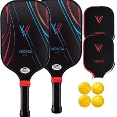 Bộ 2 Vợt Pickle Ball VKOKSA C-2 - Chính Hãng Mỹ, Kèm 4 Bóng & Túi Đựng, USA Pickleball Approved, Chất Liệu Carbon T300, Fiberglass