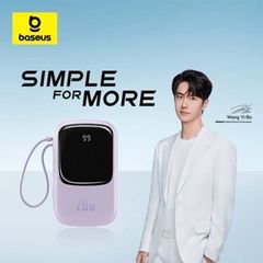 Pin Dự Phòng Baseus Airpow 20.000mAh Sạc Nhanh 20W với Dây Cáp Lightning - Thiết Kế Nhỏ Gọn, Màu Tím Pastel Thời Trang