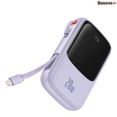 Pin Dự Phòng Baseus Airpow 20.000mAh Sạc Nhanh 20W với Dây Cáp Lightning - Thiết Kế Nhỏ Gọn, Màu Tím Pastel Thời Trang