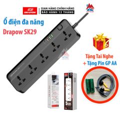 Ổ Điện Đa Năng Drapow SK29 - 5 Ổ Cắm 220V, 1 Cổng Sạc Nhanh PD 20W & 3 Cổng USB-A, An Toàn Cho Gia Đình, Thiết Kế Hiện Đại