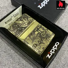 Zippo Armor Vỏ Dày Đồng Vàng Bóng Khắc Hoa Văn Sang Trọng 4 Mặt - Quà Tặng Độc Đáo Cho Người Yêu Thích Zippo